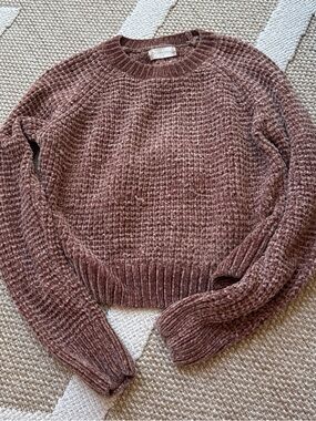 Altar'd State Mauve Brown Chenille Waffle-Knit Crew Sweater